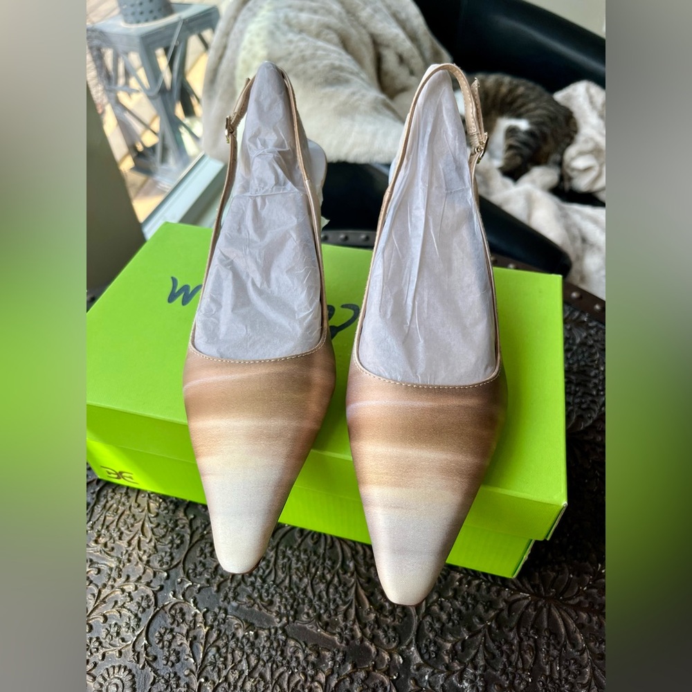 SAM EDELMAN BIANKA SLING BACK PUMPS IN NATURAL SATIN 6.5 - Picture 5 of 7